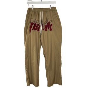 Romwe Free Love Graphic Pants Khaki Tan Streetwear Drawstring Trousers XL